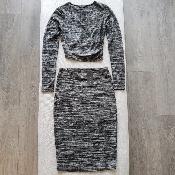 Dynamite Matching Knit Set - V-Neck Crop Longsleeve & Midi Skirt - Picture 1 of 6